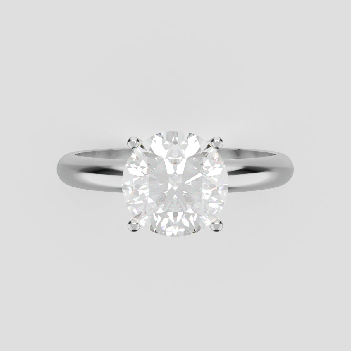 Limpido, 1.5ct round lab grown diamond engagement ring, Plain Sides, Plain Gallery, 4 Prongs, 18K white gold - front view