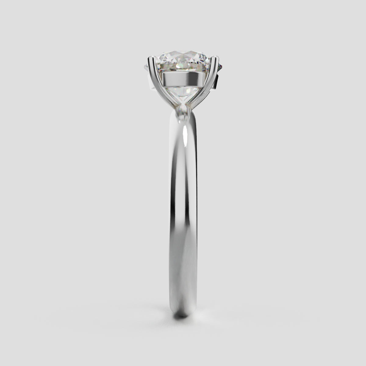 Limpido, 1.5ct round lab grown diamond engagement ring, Plain Sides, Plain Gallery, 4 Prongs, 18K white gold - side view