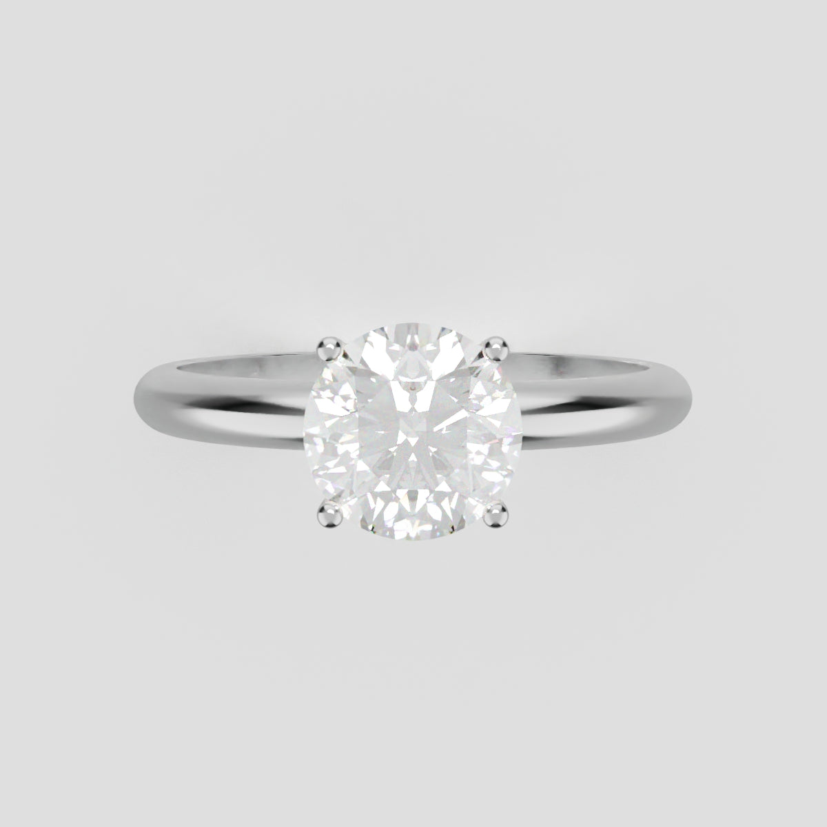 Limpido, 1ct round lab grown diamond engagement ring, Plain Sides, Plain Gallery, 4 Prongs, 18K white gold - front view