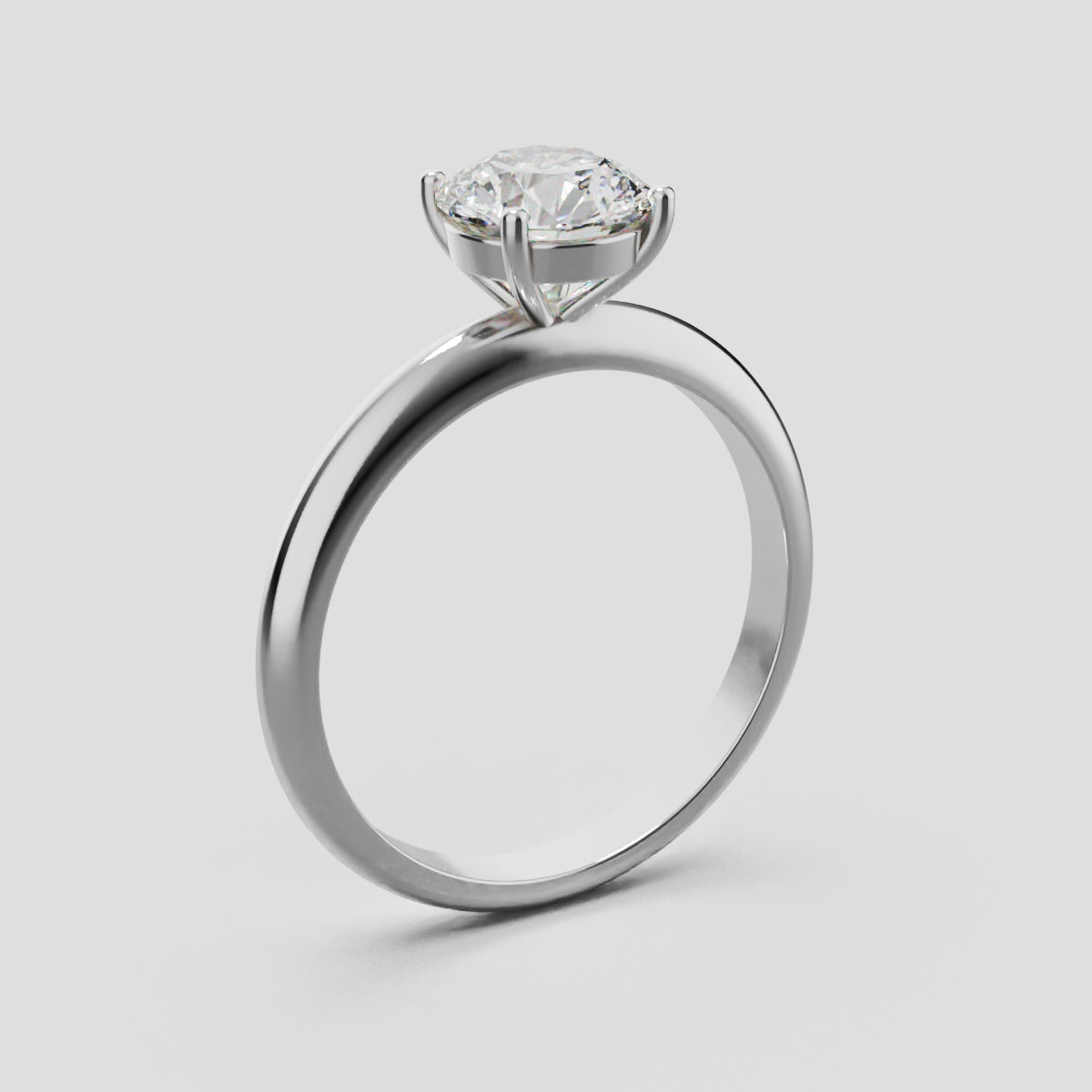 Limpido, 1ct round lab grown diamond engagement ring, Plain Sides, Plain Gallery, 4 Prongs, 18K white gold - ne