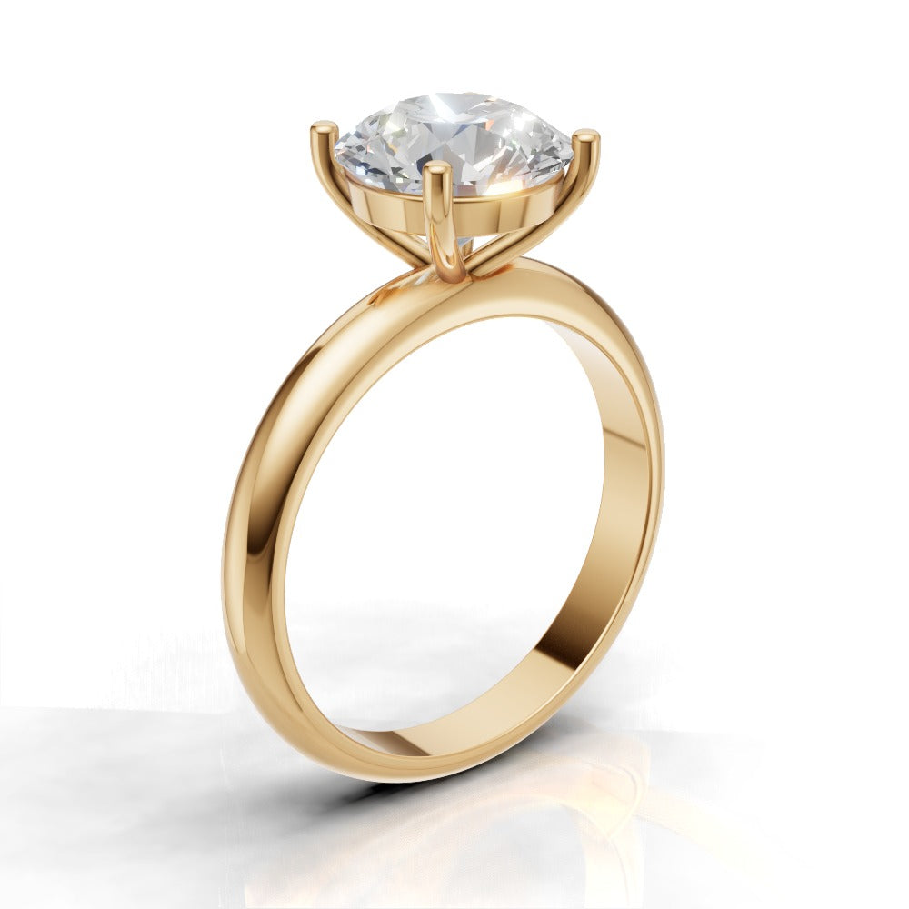 Limpido, 2ct round lab grown diamond engagement ring, Plain Sides, Plain Gallery, 4 Prongs, 18K yellow gold - ne