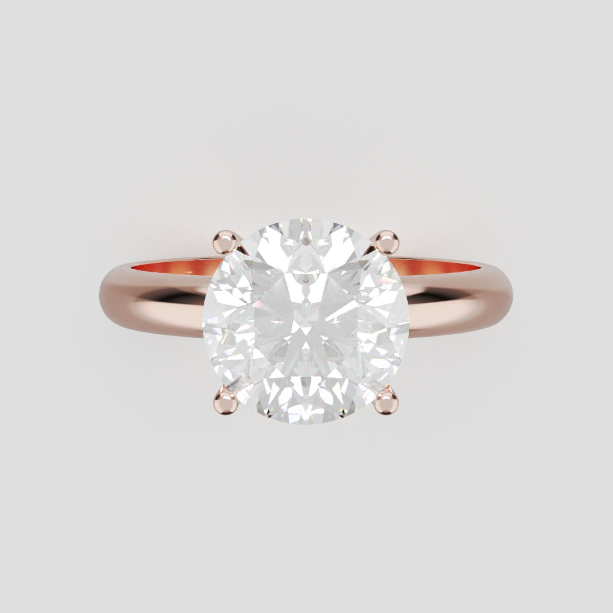 Limpido, 2ct round lab grown diamond engagement ring, Plain Sides, Plain Gallery, 4 Prongs, 18K rose gold - front view