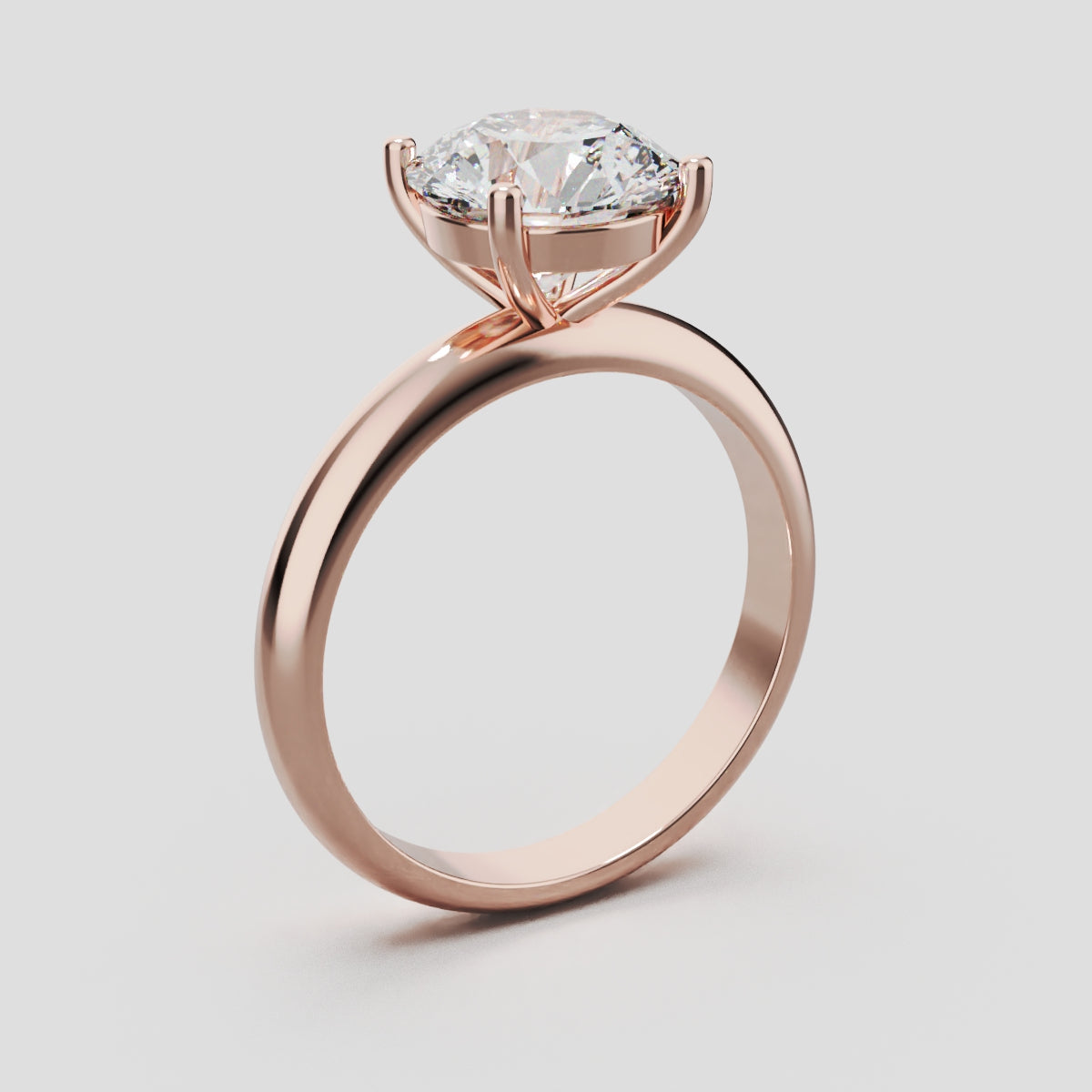 Limpido, 2ct round lab grown diamond engagement ring, Plain Sides, Plain Gallery, 4 Prongs, 18K rose gold - ne
