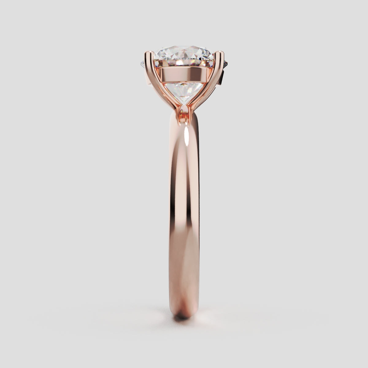 Limpido, 2ct round lab grown diamond engagement ring, Plain Sides, Plain Gallery, 4 Prongs, 18K rose gold - side view