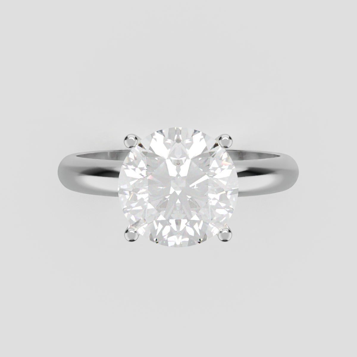 Limpido, 2ct round lab grown diamond engagement ring, Plain Sides, Plain Gallery, 4 Prongs, 18K white gold - front view