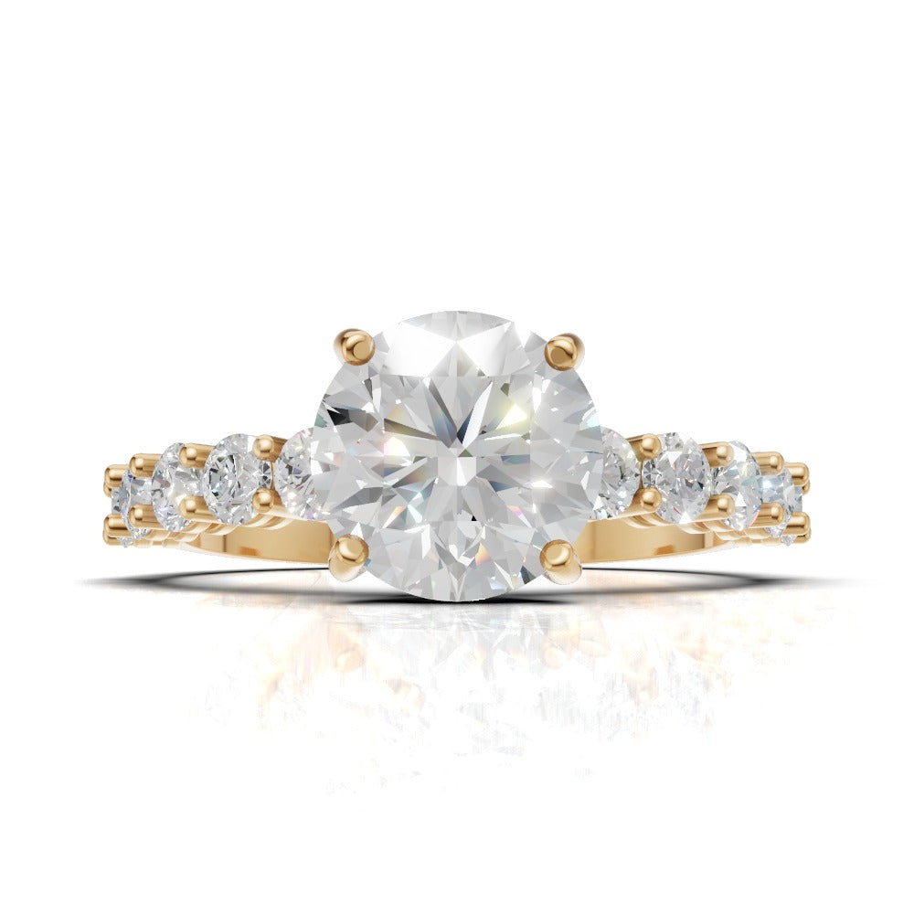 Sentiero, 1.5ct round lab grown diamond engagement ring, 2.5mm Side Stones, 18K yellow gold - view 4