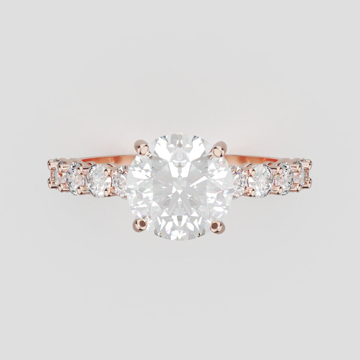Sentiero, 1.5ct round lab grown diamond engagement ring, 2.5mm Side Stones, 18K rose gold - front view