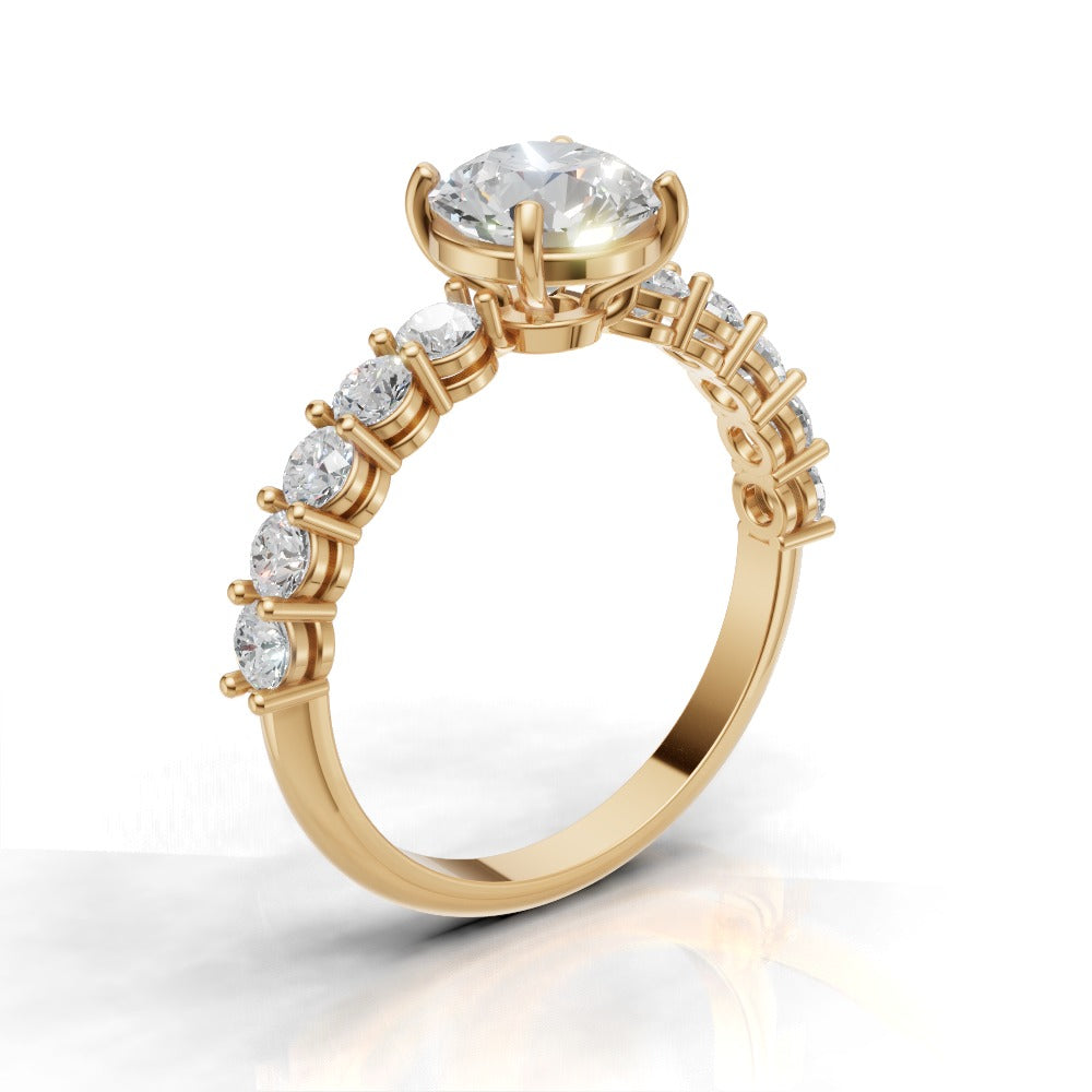 Sentiero, 1ct round lab grown diamond engagement ring, 2.5mm Side Stones, 18K yellow gold - ne