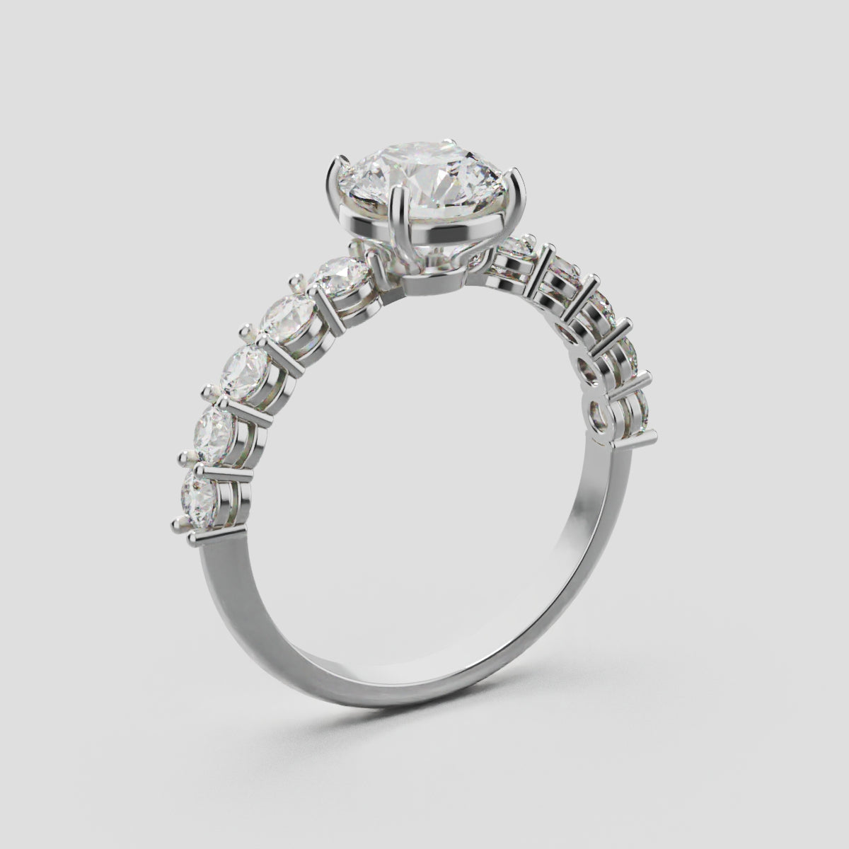 Sentiero, 1ct round lab grown diamond engagement ring, 2.5mm Side Stones, 18K white gold - ne