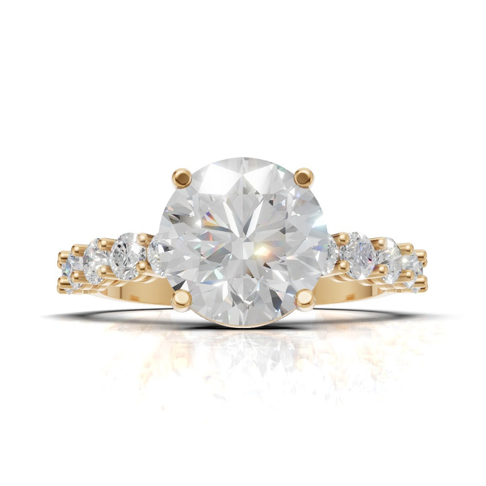 Sentiero, 2ct round lab grown diamond engagement ring, 2.5mm Side Stones, 18K yellow gold - view 4