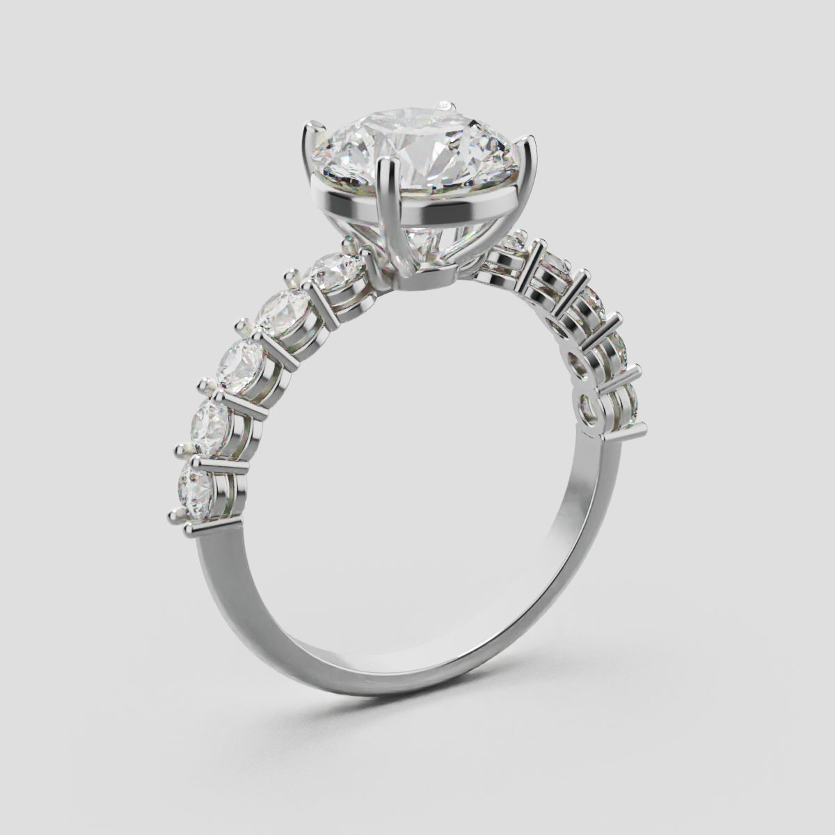 Sentiero, 2ct round lab grown diamond engagement ring, 2.5mm Side Stones, 18K white gold - ne