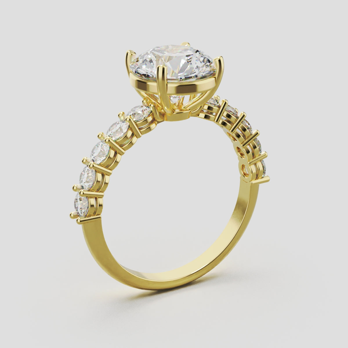 Sentiero, 2ct round lab grown diamond engagement ring, 2.5mm Side Stones, 18K yellow gold - ne