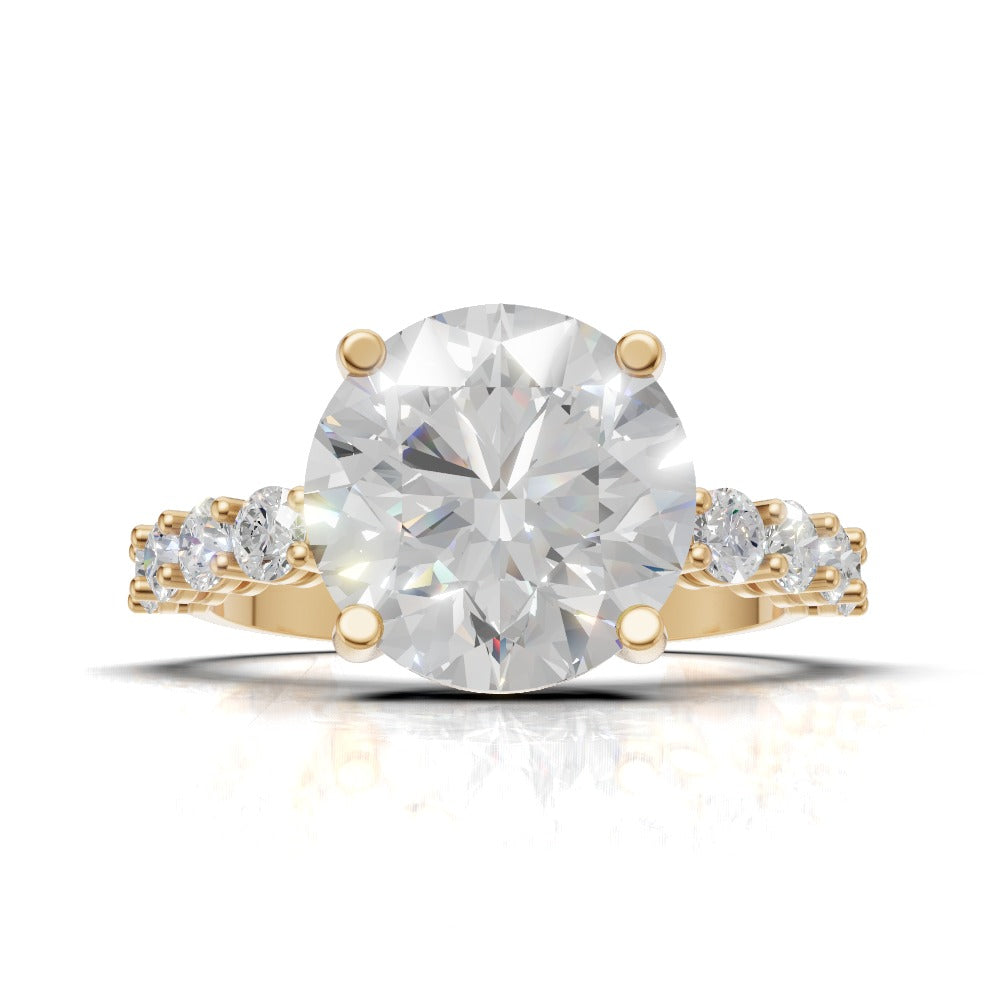 Sentiero, 3ct round lab grown diamond engagement ring, 2.5mm Side Stones, 18K yellow gold - view 4