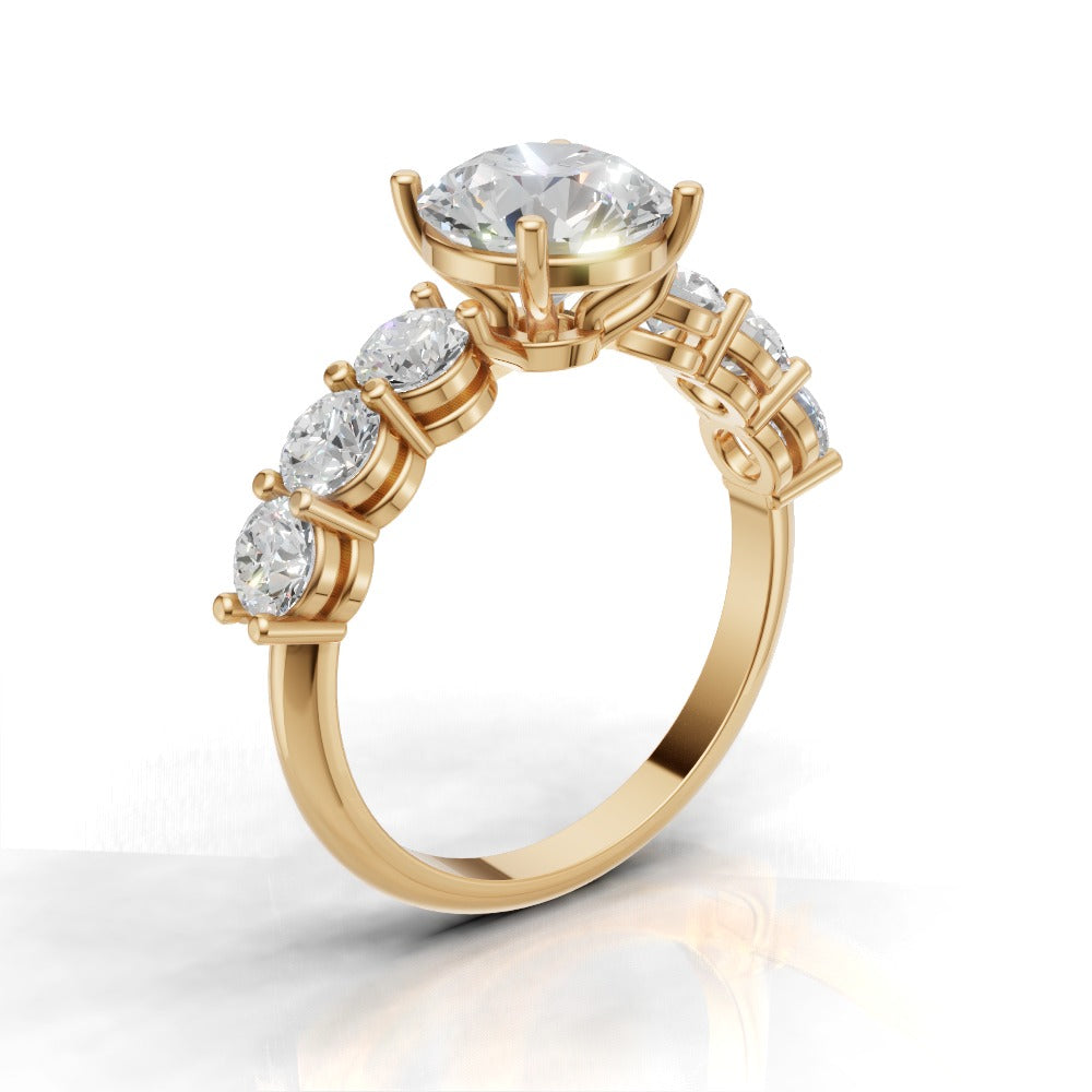 Corso, 1.5ct round lab grown diamond engagement ring, 3.5mm Side Stones, 18K yellow gold - ne