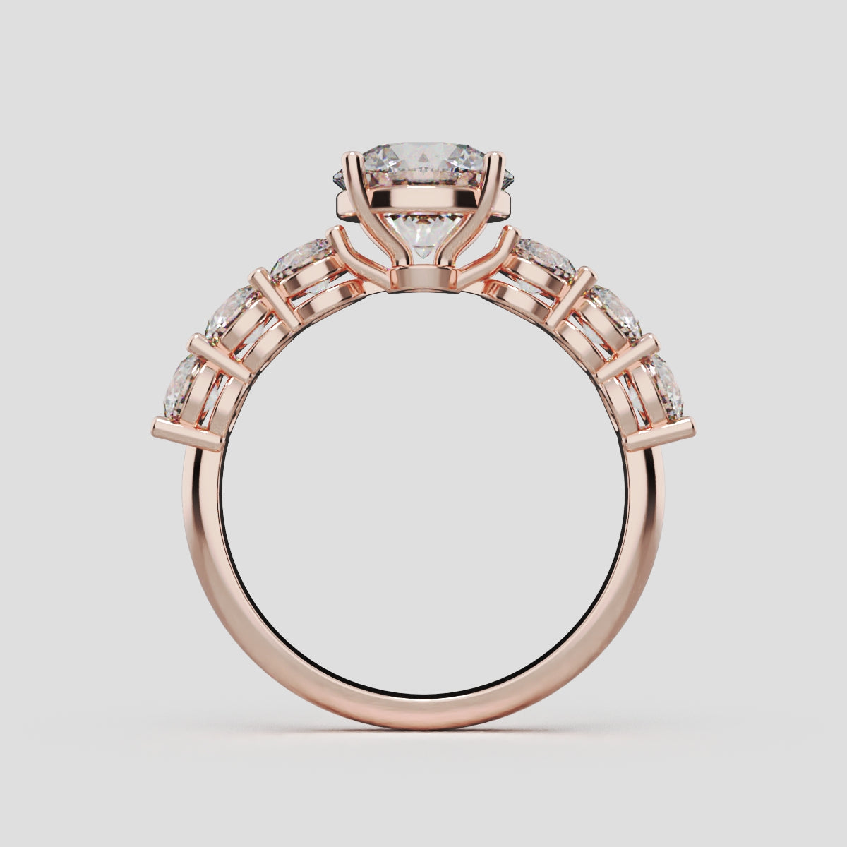 Corso, 1.5ct round lab grown diamond engagement ring, 3.5mm Side Stones, 18K rose gold - through finger