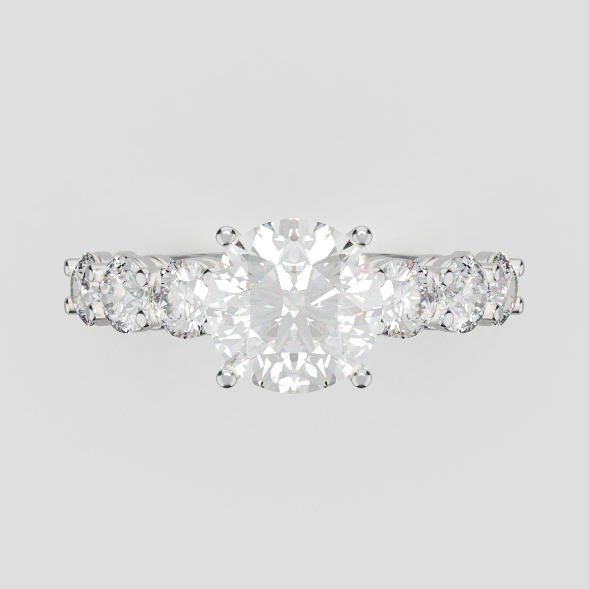 Corso, 1.5ct round lab grown diamond engagement ring, 3.5mm Side Stones, 18K white gold - front view