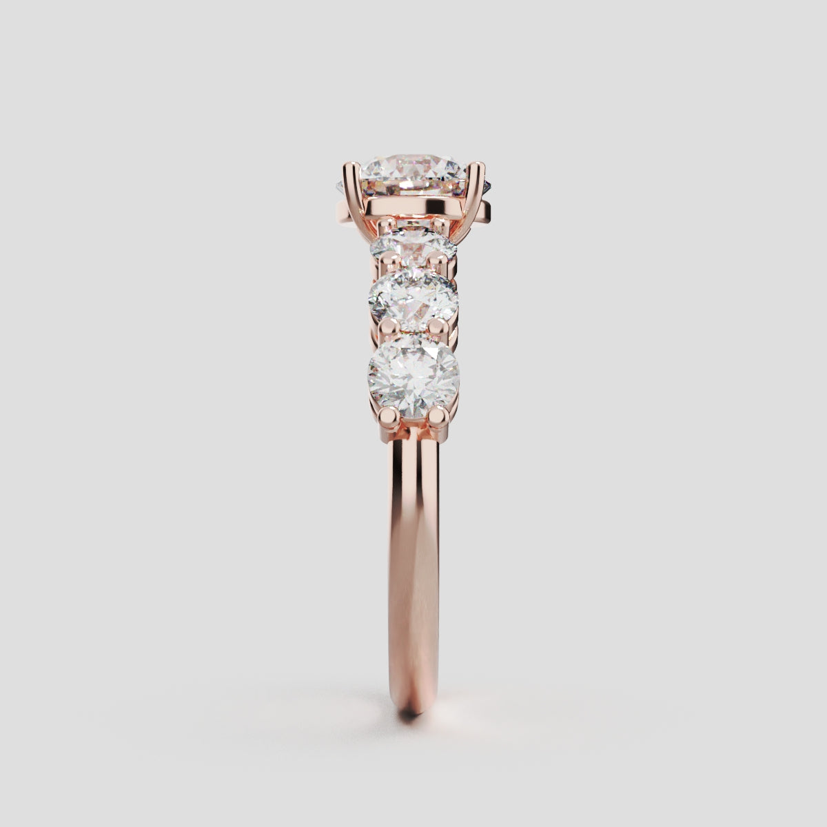 Corso, 1ct round lab grown diamond engagement ring, 3.5mm Side Stones, 18K rose gold - side view