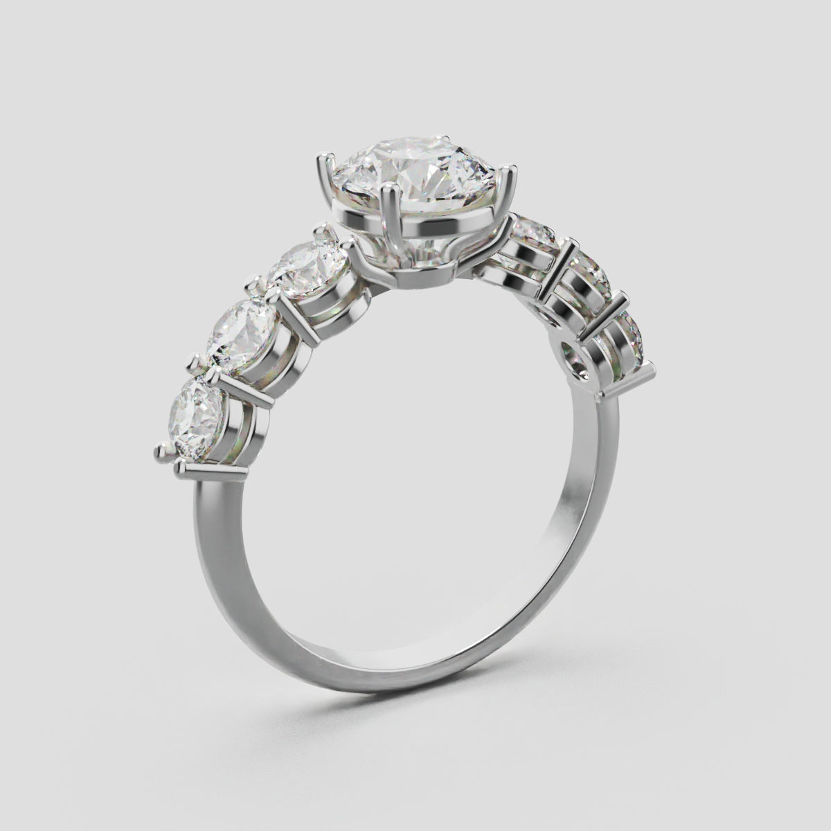 Corso, 1ct round lab grown diamond engagement ring, 3.5mm Side Stones, 18K white gold - ne