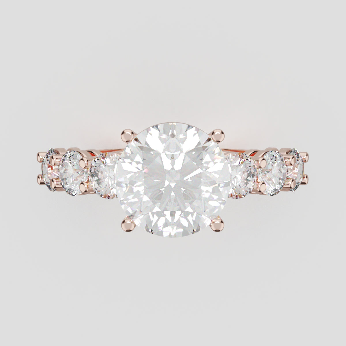 Corso, 2ct round lab grown diamond engagement ring, 3.5mm Side Stones, 18K rose gold - front view