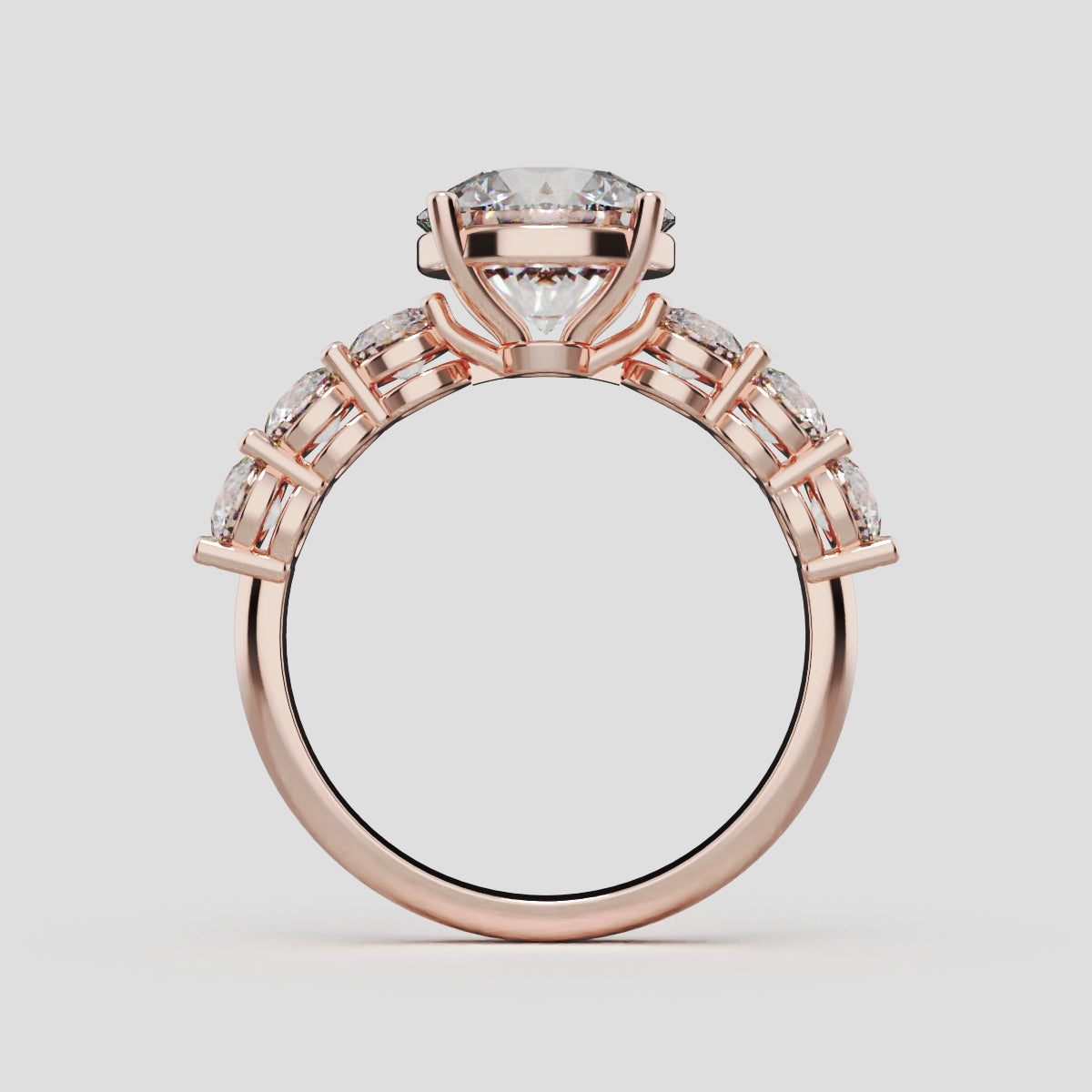 Corso, 2ct round lab grown diamond engagement ring, 3.5mm Side Stones, 18K rose gold - through finger