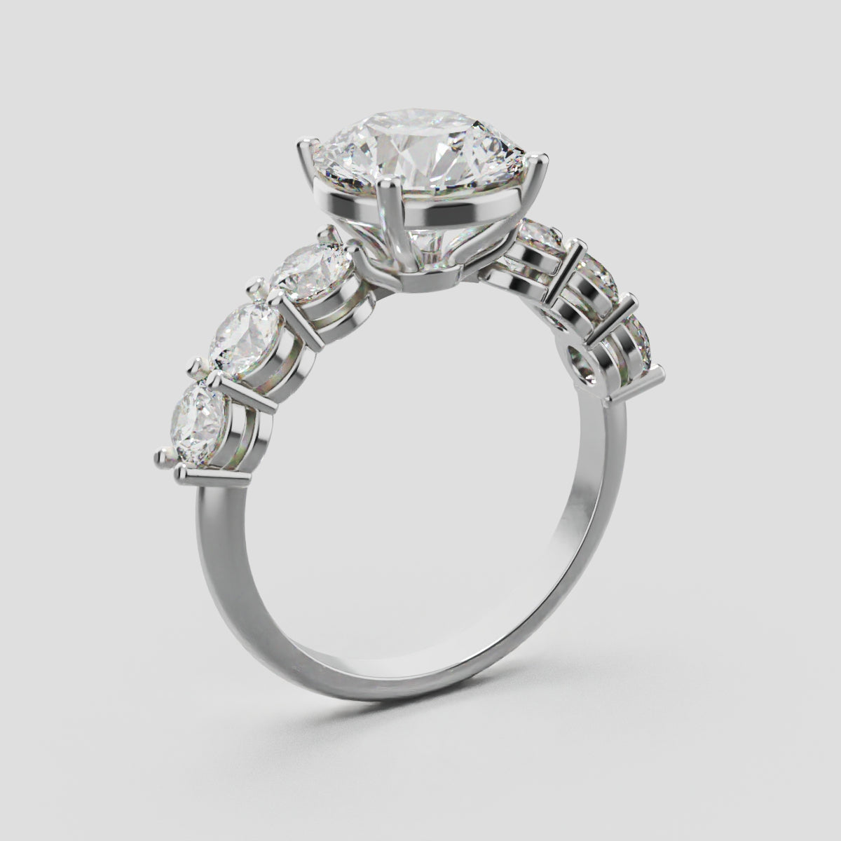Corso, 2ct round lab grown diamond engagement ring, 3.5mm Side Stones, 18K white gold - ne
