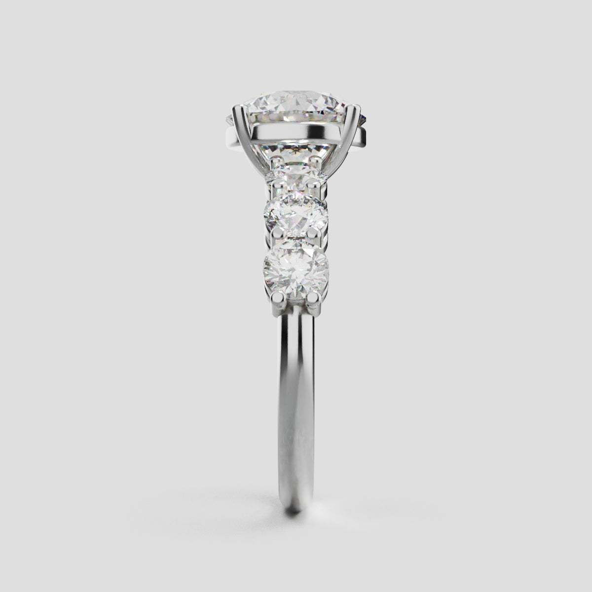 Corso, 2ct round lab grown diamond engagement ring, 3.5mm Side Stones, 18K white gold - side view