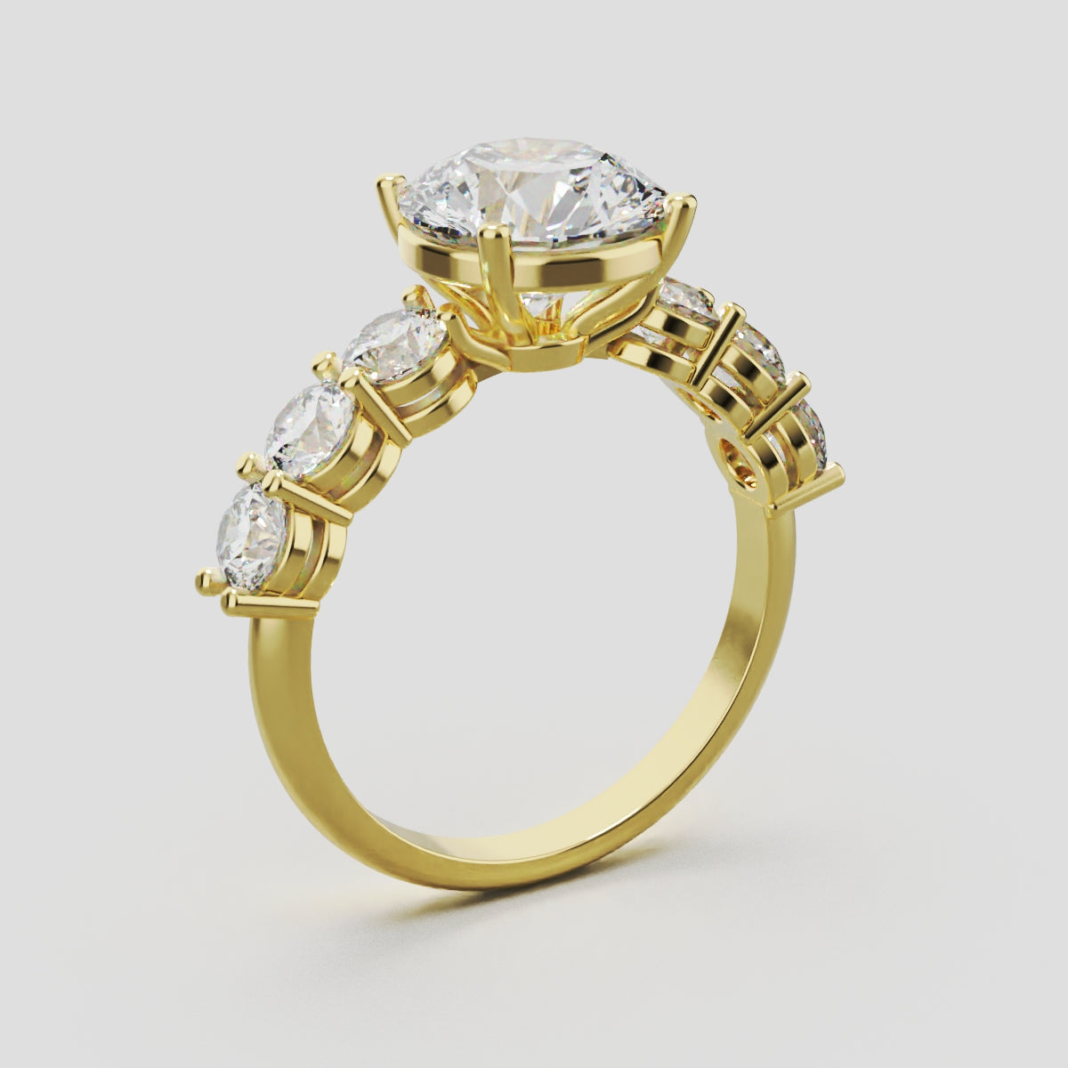Corso, 2ct round lab grown diamond engagement ring, 3.5mm Side Stones, 18K yellow gold - ne