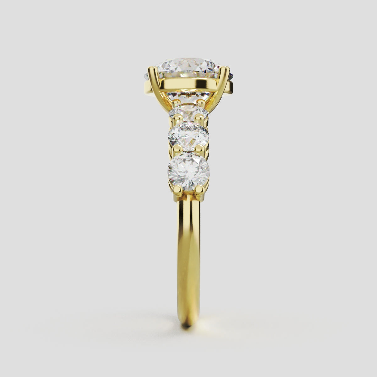 Corso, 2ct round lab grown diamond engagement ring, 3.5mm Side Stones, 18K yellow gold - side view