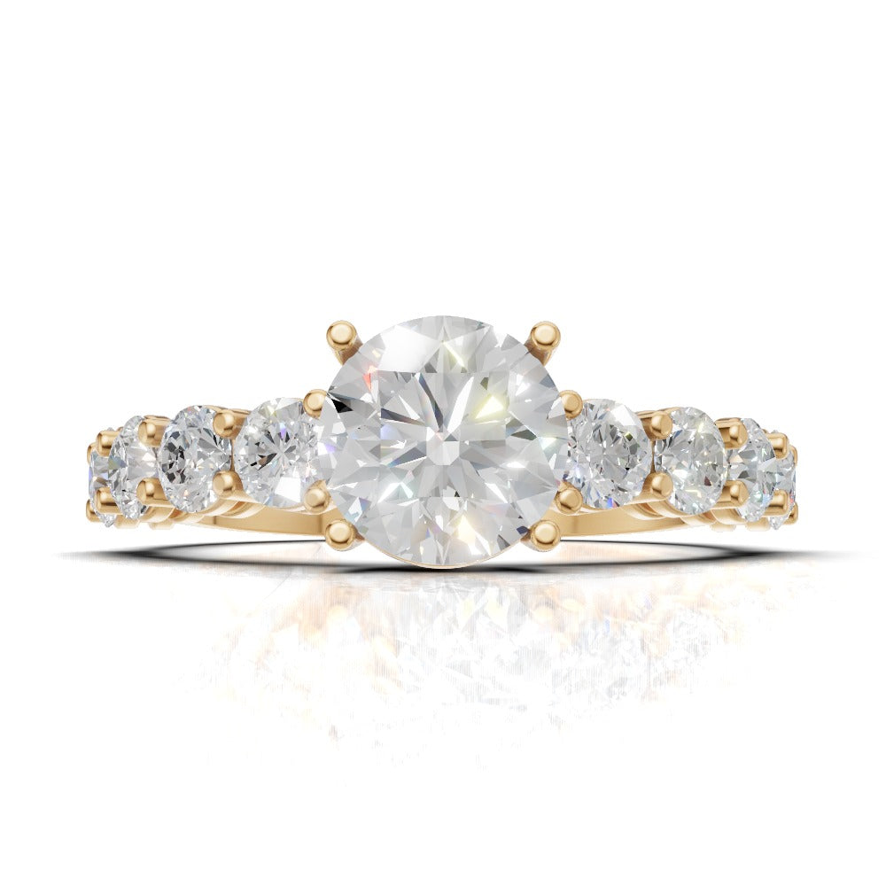 Corso, 3ct round lab grown diamond engagement ring, 3.5mm Side Stones, 18K yellow gold - view 4