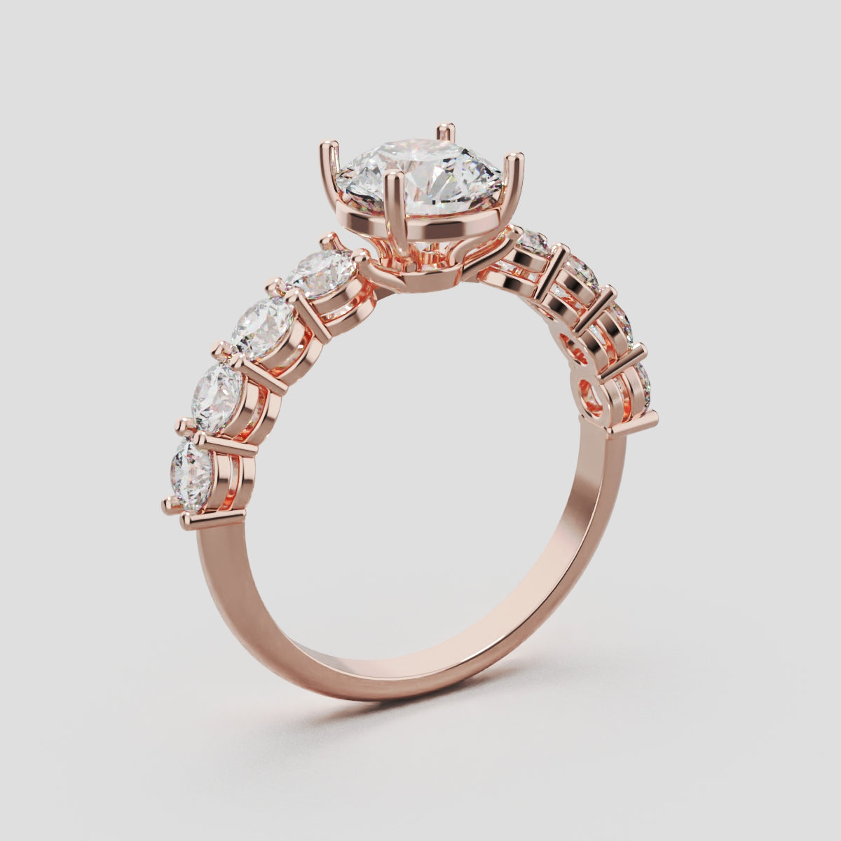 Corso, 3ct round lab grown diamond engagement ring, 3.5mm Side Stones, 18K rose gold - ne