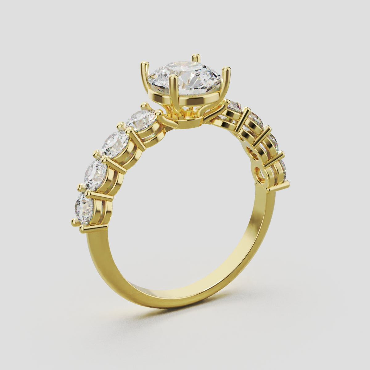 Corso, 3ct round lab grown diamond engagement ring, 3.5mm Side Stones, 18K yellow gold - ne