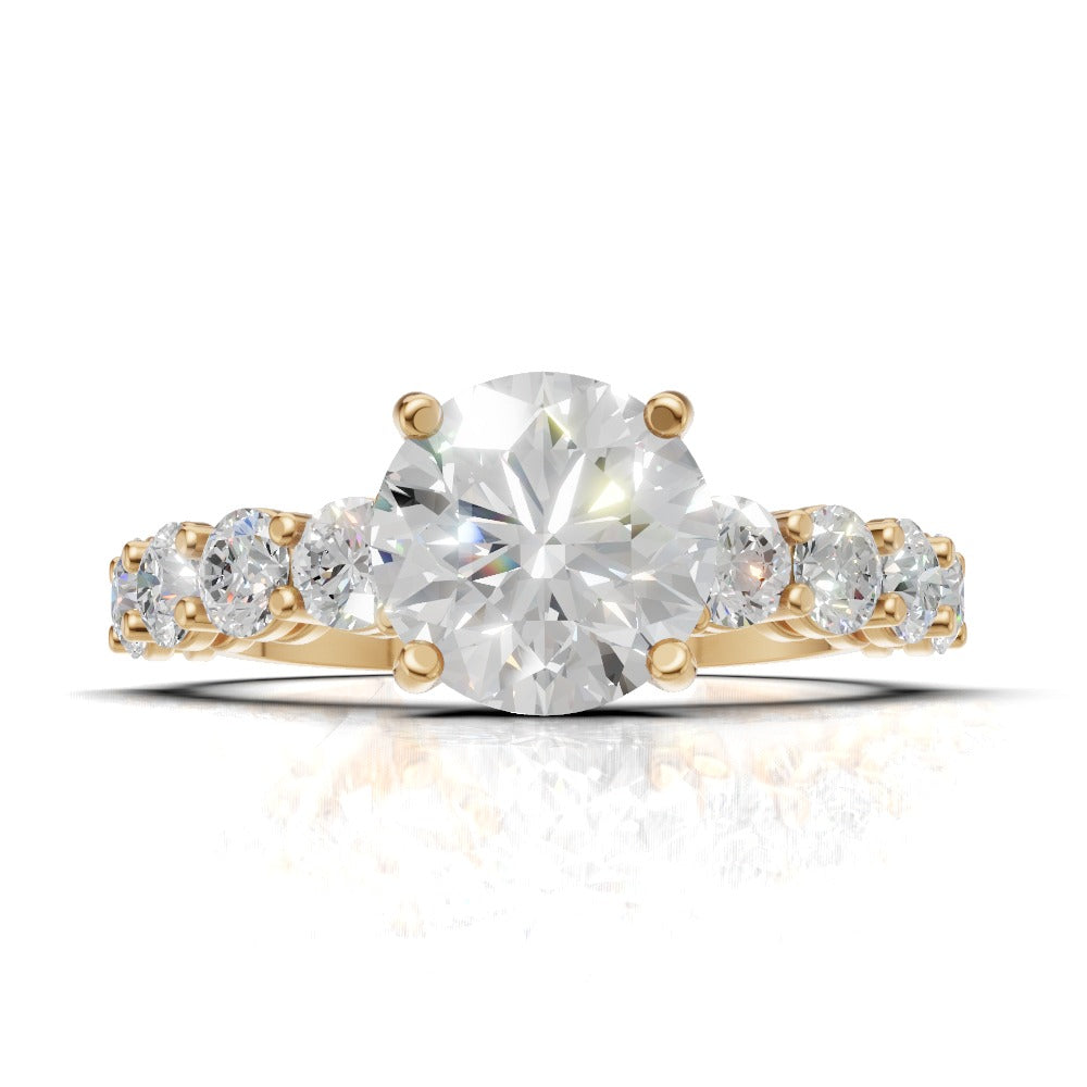 Viale, 1.5ct round lab grown diamond engagement ring, 3mm Side Stones, 18K yellow gold - view 4