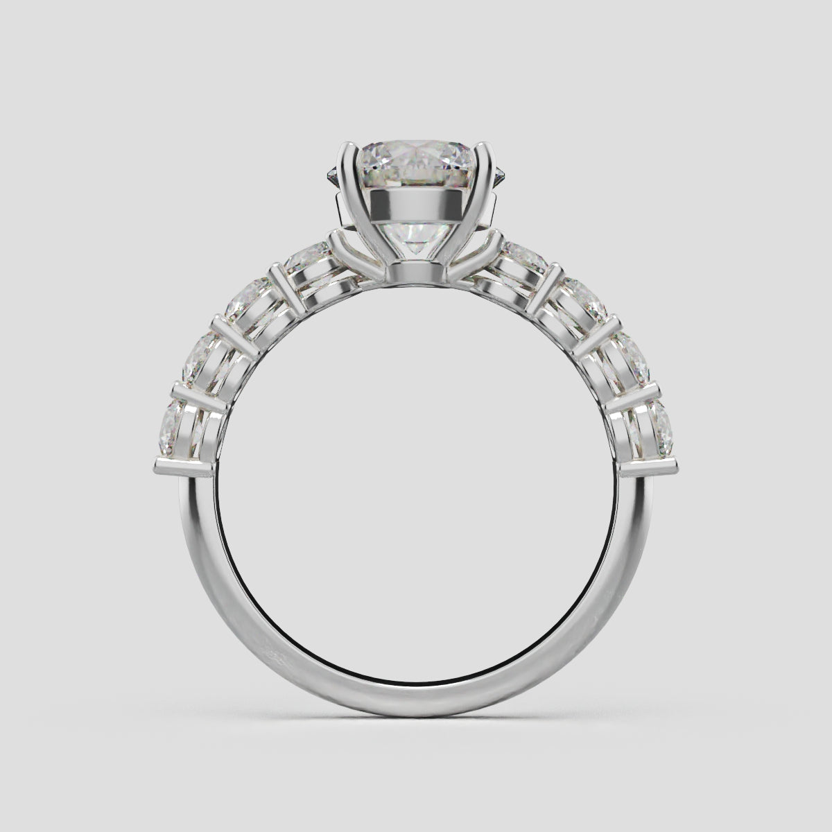 Viale, 1.5ct round lab grown diamond engagement ring, 3mm Side Stones, 18K white gold - through finger