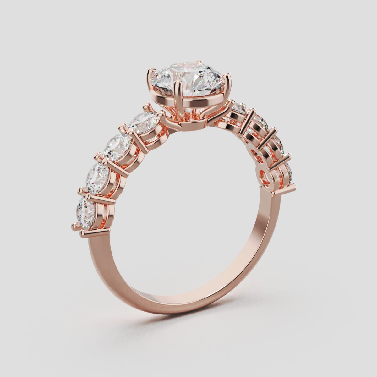 Viale, 1ct round lab grown diamond engagement ring, 3mm Side Stones, 18K rose gold - ne