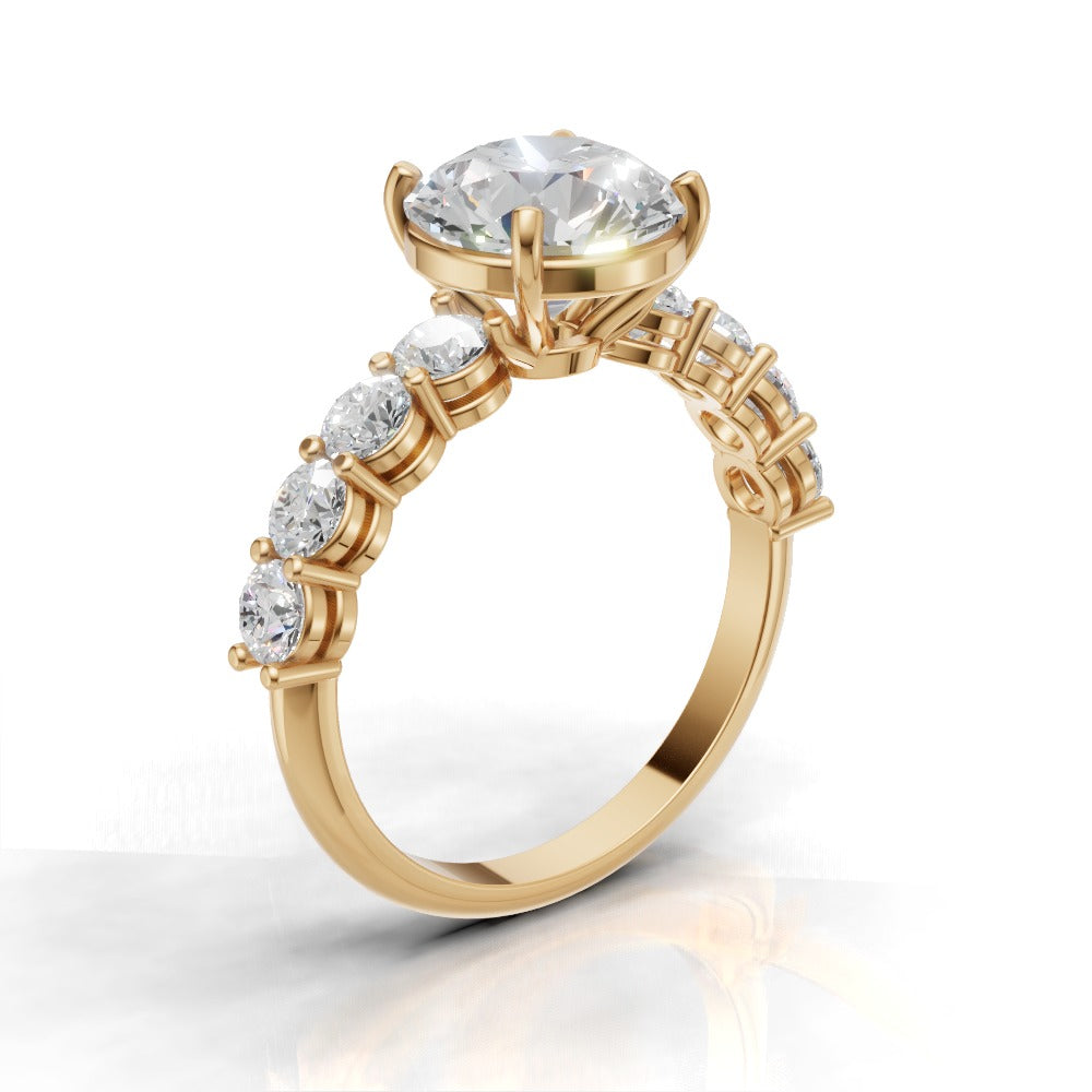 Viale, 2ct round lab grown diamond engagement ring, 3mm Side Stones, 18K yellow gold - ne