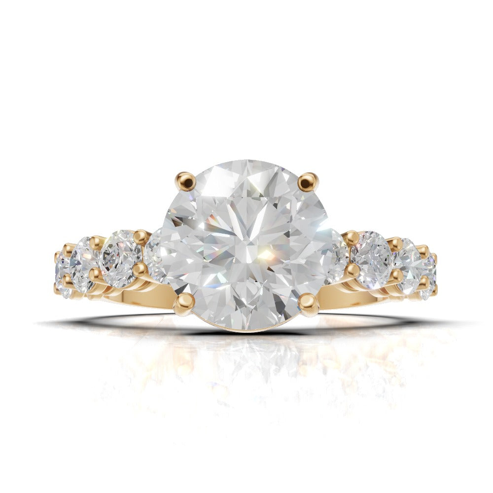 Viale, 2ct round lab grown diamond engagement ring, 3mm Side Stones, 18K yellow gold - view 4