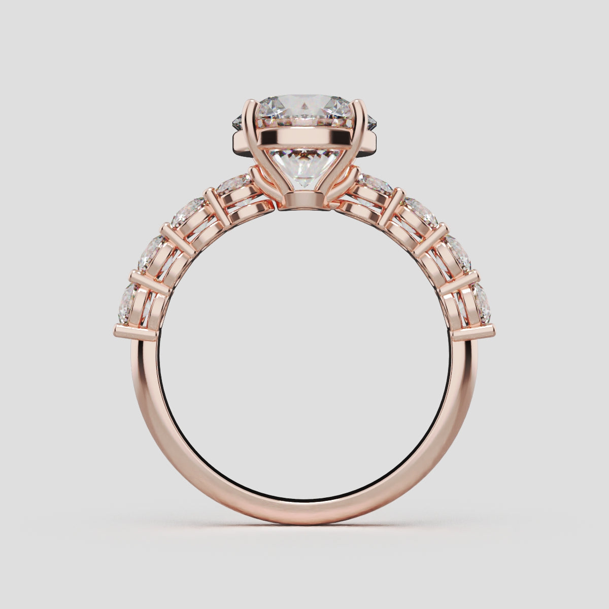 Viale, 2ct round lab grown diamond engagement ring, 3mm Side Stones, 18K rose gold - through finger
