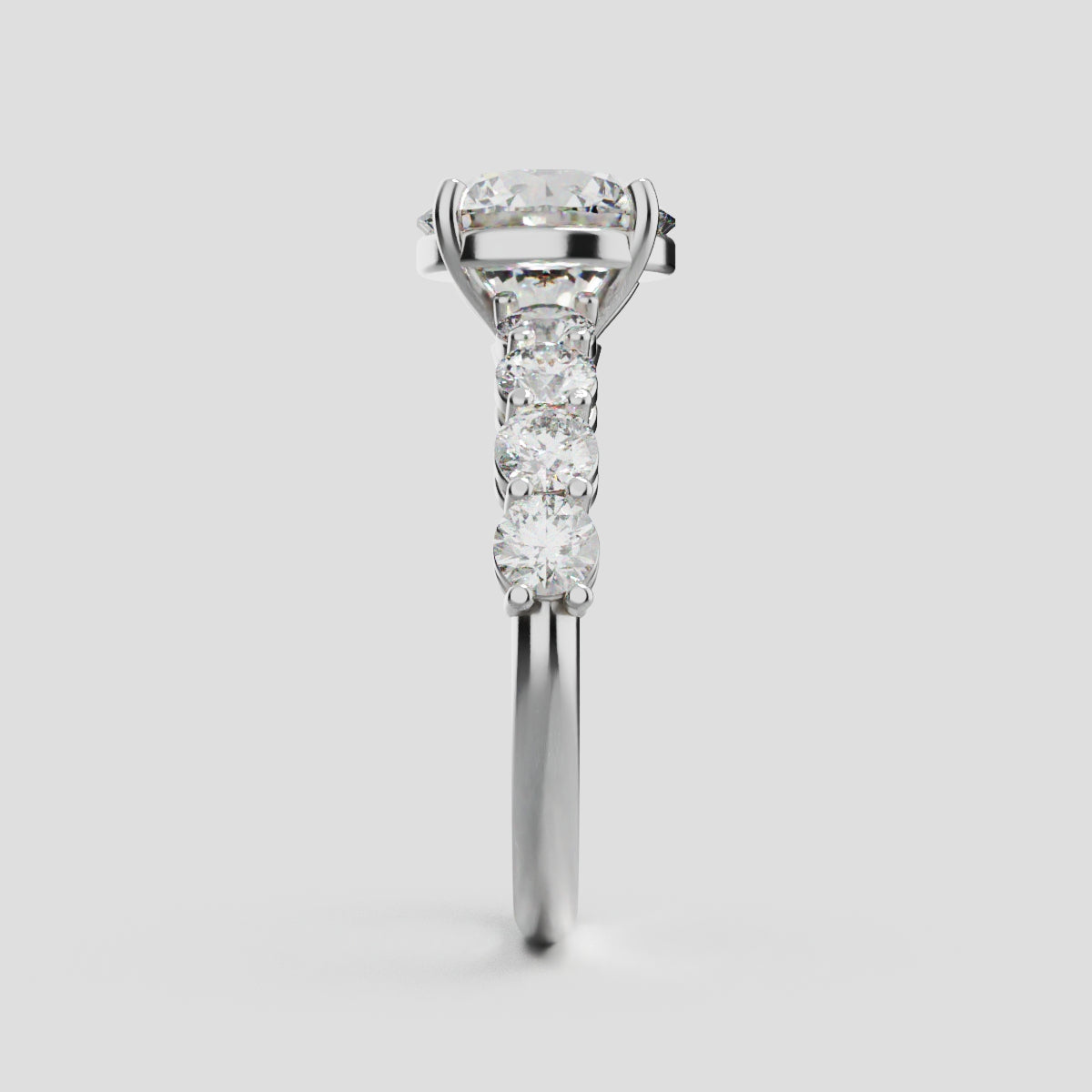 Viale, 2ct round lab grown diamond engagement ring, 3mm Side Stones, 18K white gold - side view