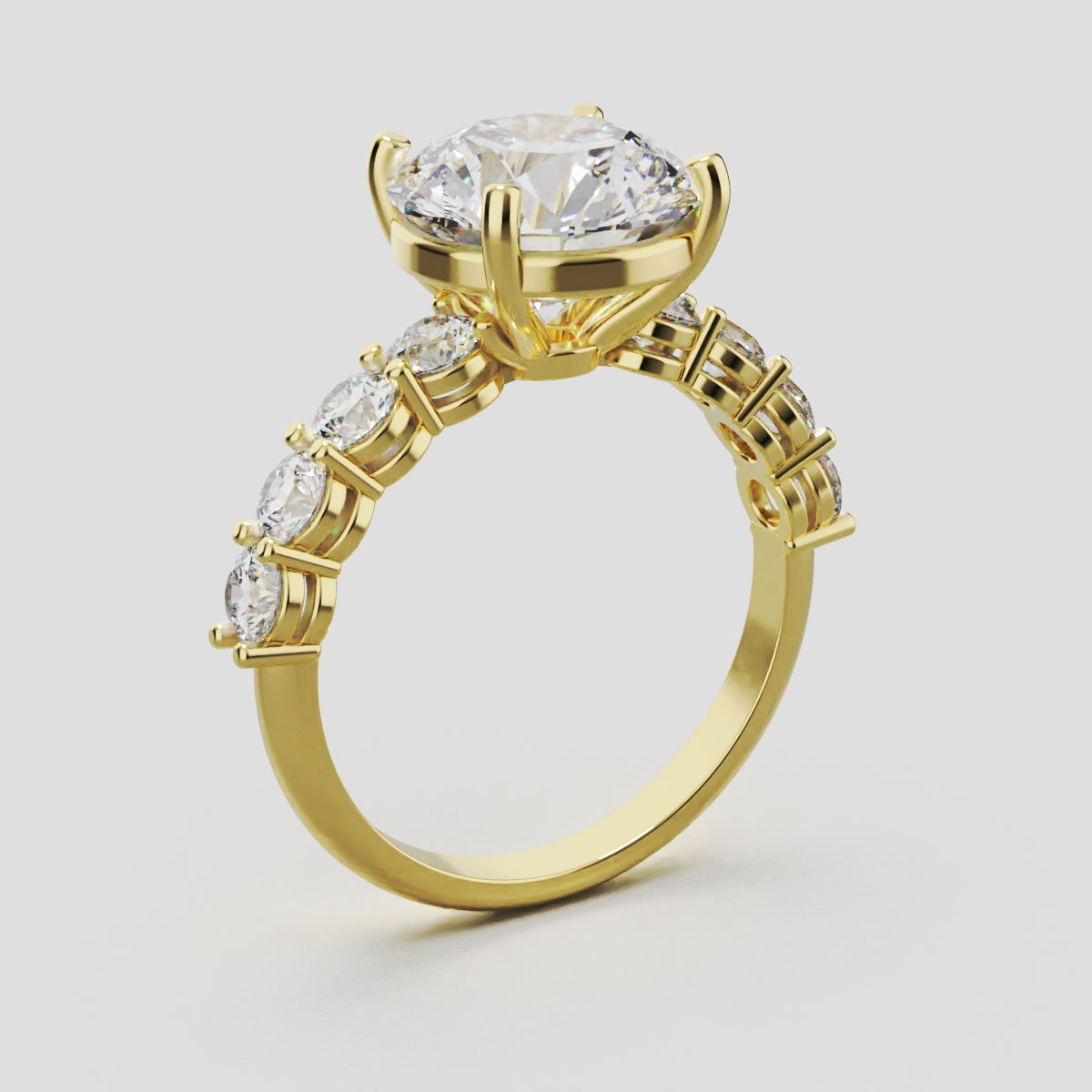 Viale, 3ct round lab grown diamond engagement ring, 3mm Side Stones, 18K yellow gold - ne