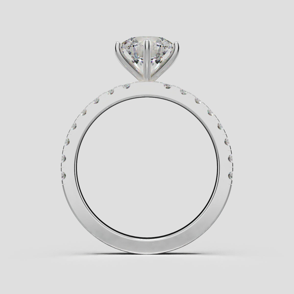 Rugiada, 1.5ct round lab grown diamond engagement ring, 1.8mm Pave, 6 Prongs, 18K white gold - through finger