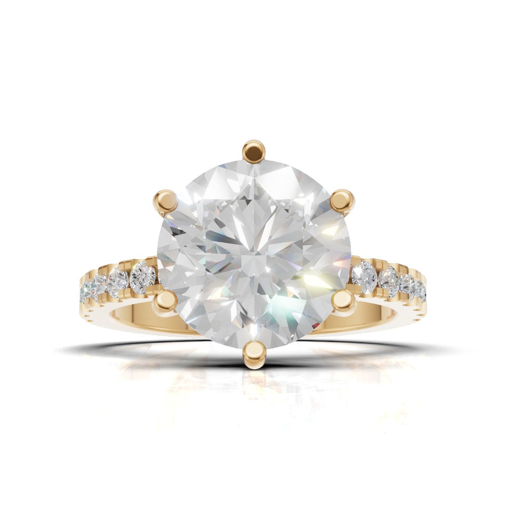 Rugiada, 3ct round lab grown diamond engagement ring, 1.8mm Pave, 6 Prongs, 18K yellow gold - view 4