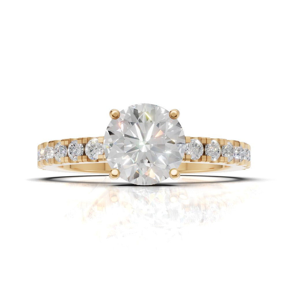 Brina, 1ct round lab grown diamond engagement ring, 1.8mm Pave, Hidden Halo, 4 Prongs, 18K yellow gold - view 4