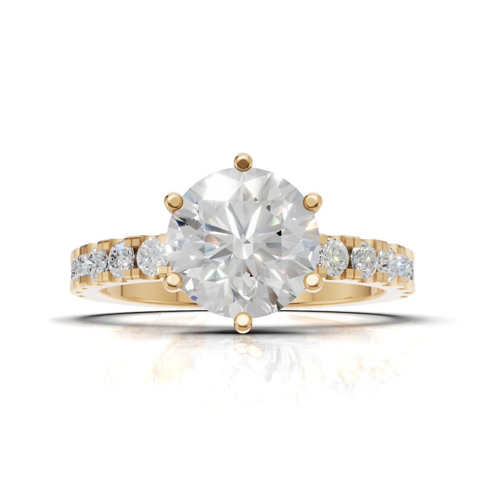 Selciato, 1.5ct round lab grown diamond engagement ring, 2.0mm Pave, 6 Prongs, 18K yellow gold - view 4