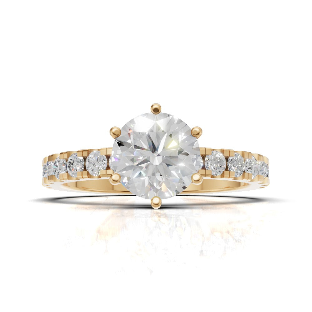 Selciato, 1ct round lab grown diamond engagement ring, 2.0mm Pave, 6 Prongs, 18K yellow gold - view 4