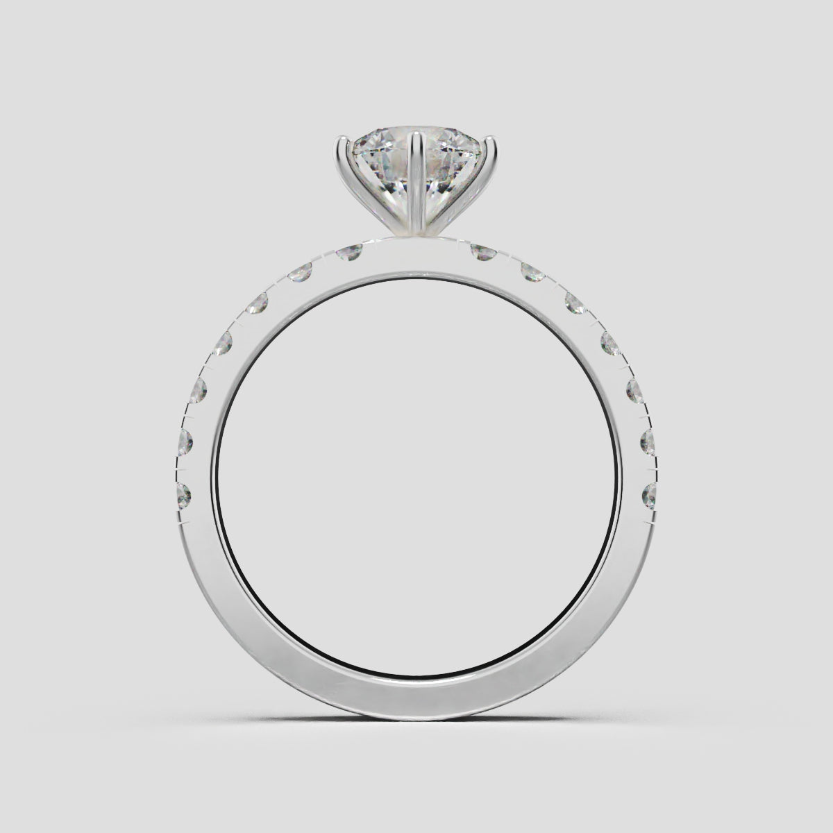 Selciato, 1ct round lab grown diamond engagement ring, 2.0mm Pave, 6 Prongs, 18K white gold - through finger