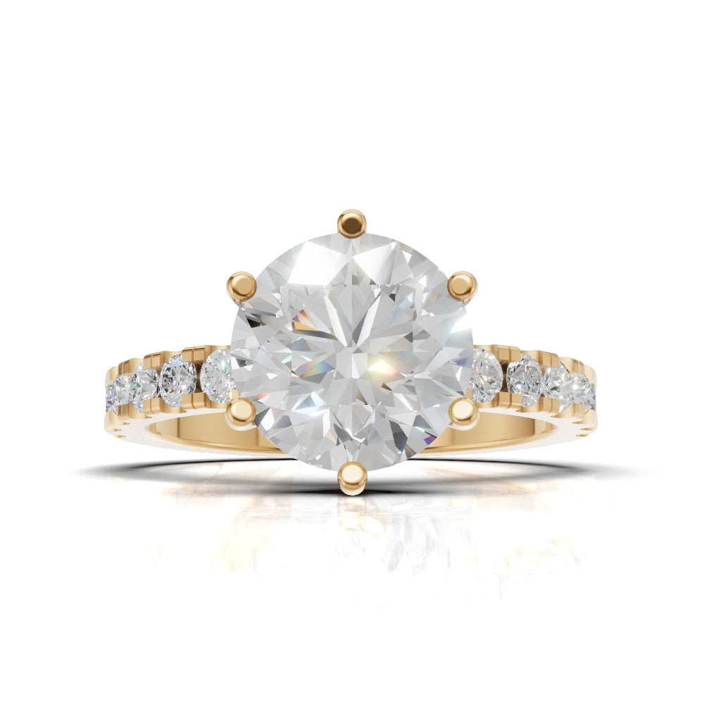 Selciato, 2ct round lab grown diamond engagement ring, 2.0mm Pave, 6 Prongs, 18K yellow gold - view 4