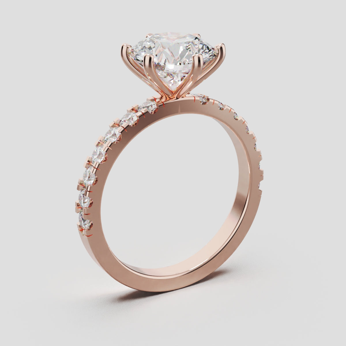 Selciato, 2ct round lab grown diamond engagement ring, 2.0mm Pave, 6 Prongs, 18K rose gold - ne