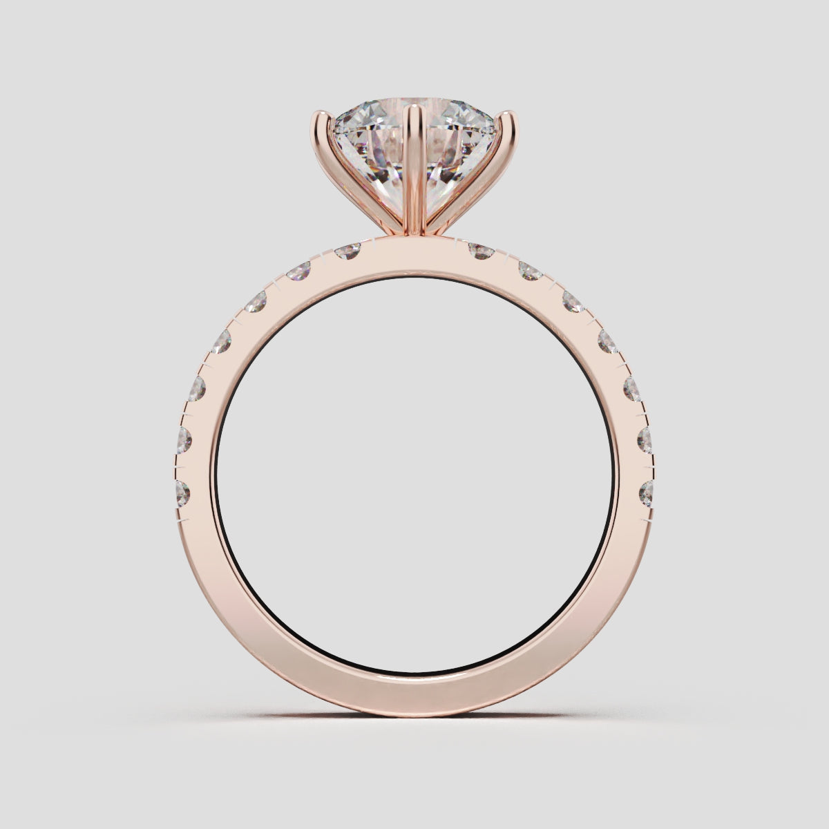 Selciato, 2ct round lab grown diamond engagement ring, 2.0mm Pave, 6 Prongs, 18K rose gold - through finger