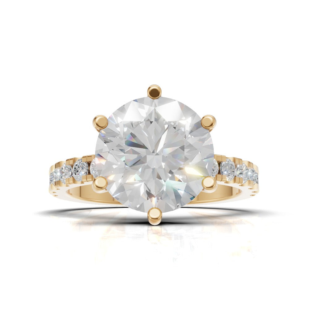 Selciato, 3ct round lab grown diamond engagement ring, 2.0mm Pave, 6 Prongs, 18K yellow gold - view 4