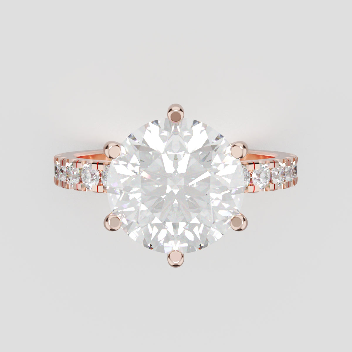 Selciato, 3ct round lab grown diamond engagement ring, 2.0mm Pave, 6 Prongs, 18K rose gold - front view